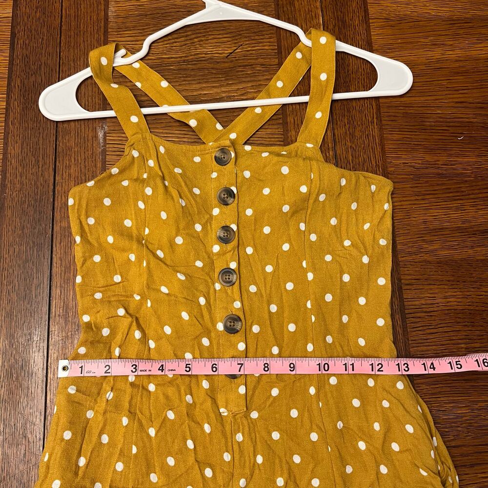 American Eagle Mustard Yellow Polka Dot Romper XS Button Front Cross Back Summer - Picture 5 of 11